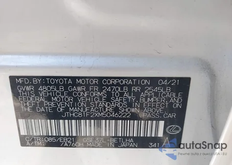 2021 Lexus Is 300 z USA, uszkodzony, nr VIN JTHC81F2XM5046222